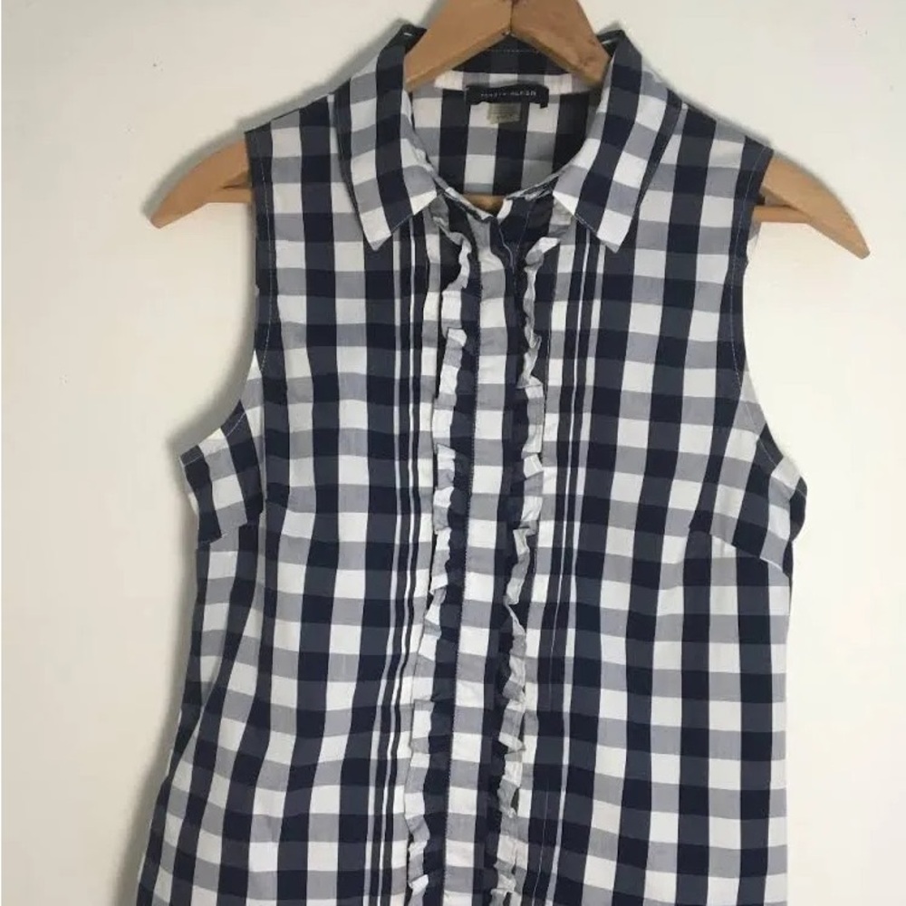 Tommy Hilfiger Tops |Navy/White Checked, Button, Sleeveless Blouse, Size M Color
